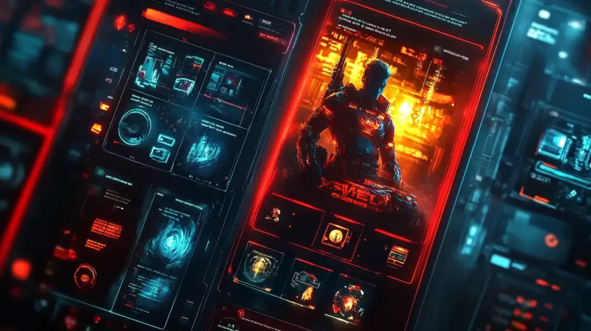 A futuristic interface of a Jeet Up sci-fi themed game featuring floating holograms and advanced technology, immersing players in a cutting-edge gaming experience.